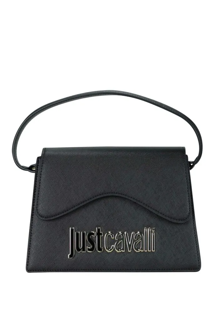 Bolso negro de hombro con solapa con maxilogo 
