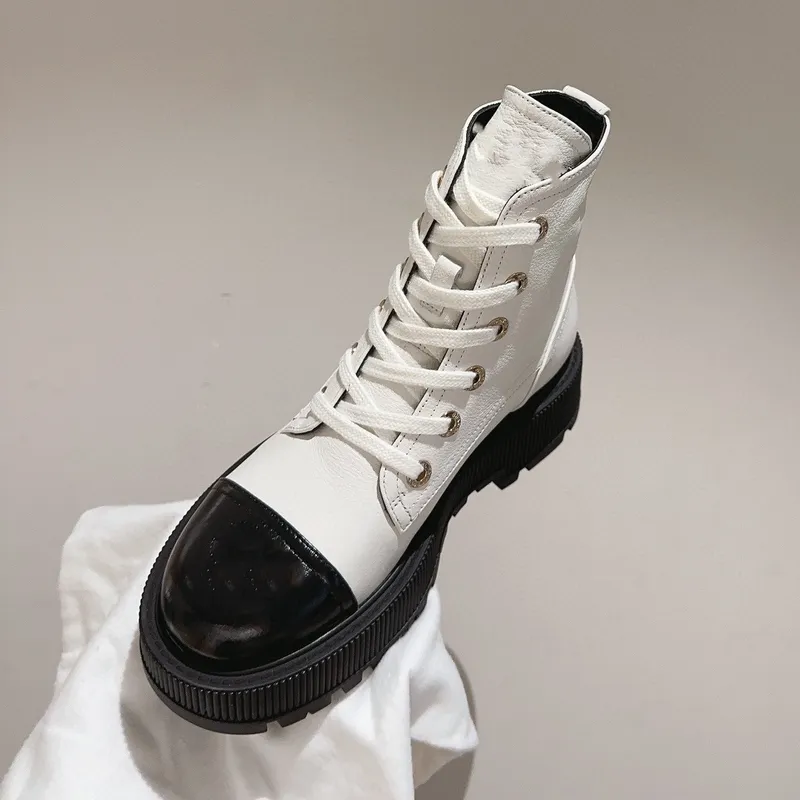 Botas de cuero con cordones 100% cuero real Botas para mujer Botines Botas de cuero Mujeres Diseñadores de lujo Marca Calzado de