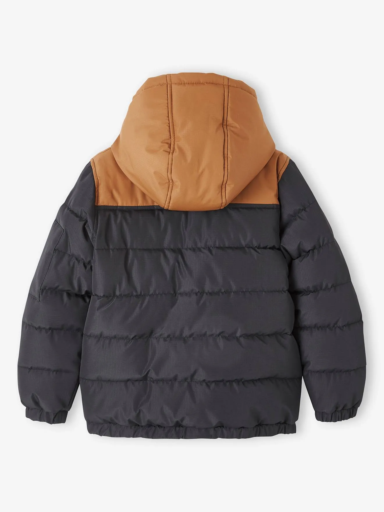 Chaqueta acolchada con capucha bicolor y relleno de poliéster reciclado, para niño