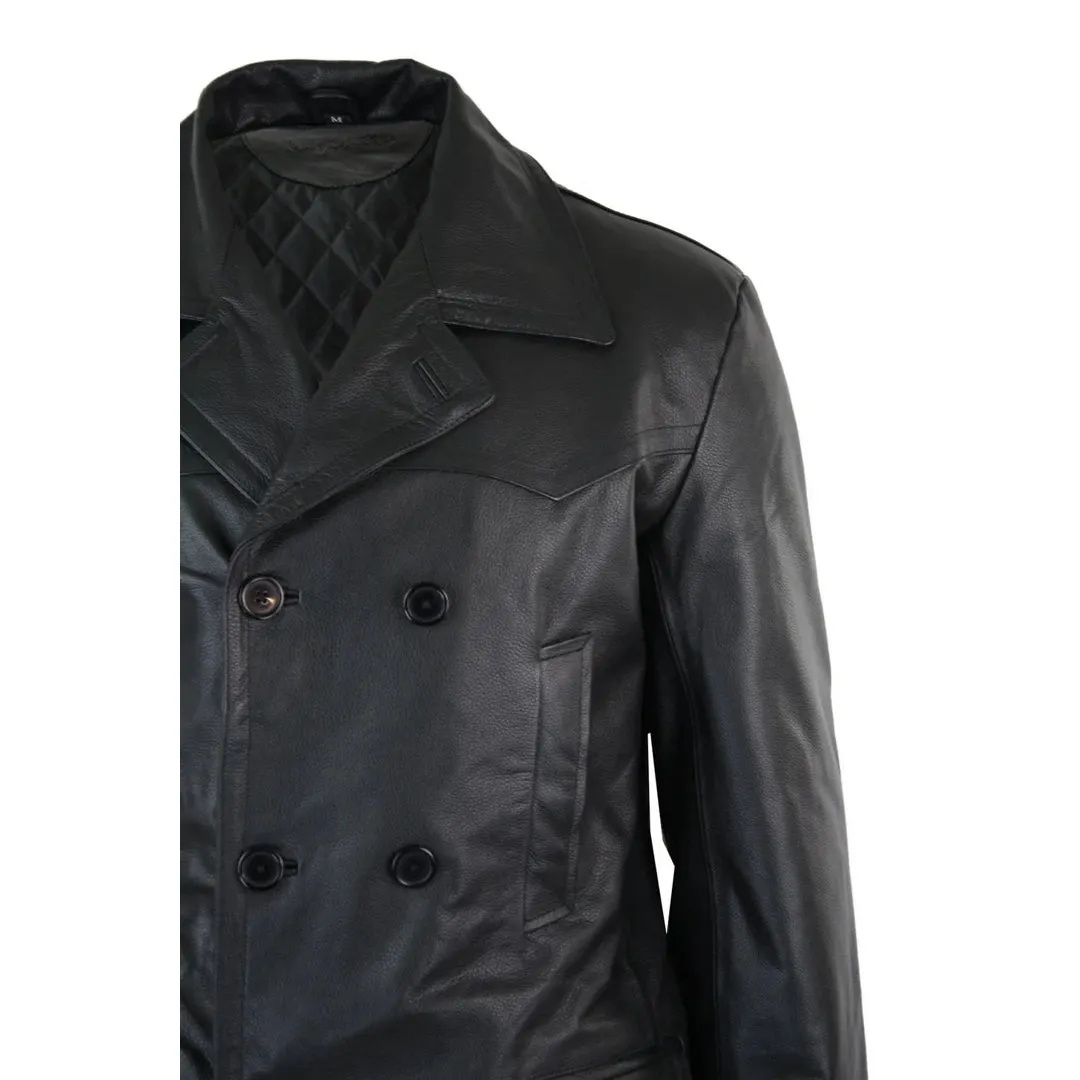 Chaqueta Dr Who de cuero auténtico Largo 3/4 Doble botonadura para caballero estilo Dark Goth Rock