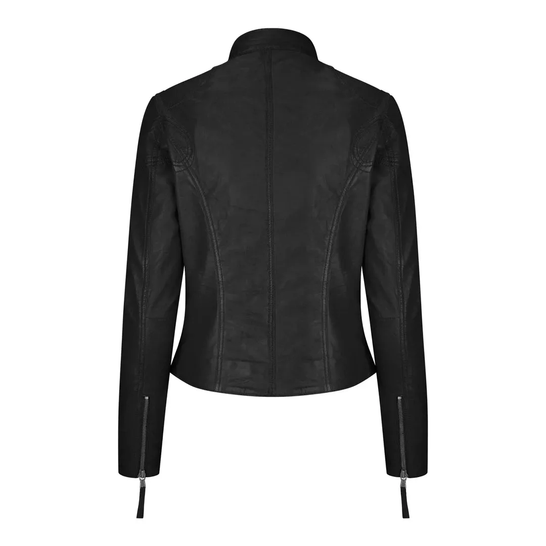 Chaqueta negra de motociclista de cuero para mujeres
