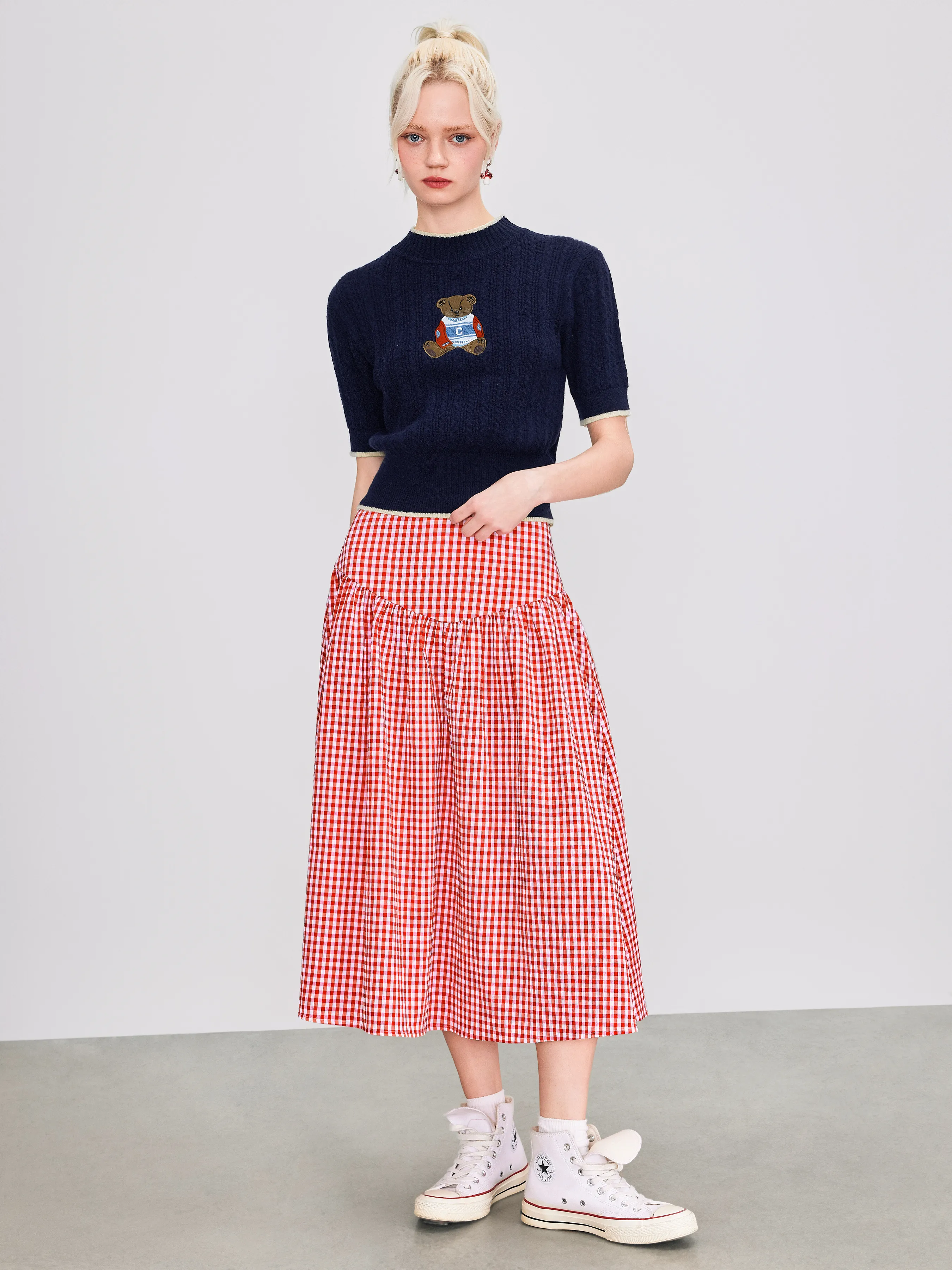 Falda Maxi de Cuadros Gingham con Cremallera de Tiro Bajo