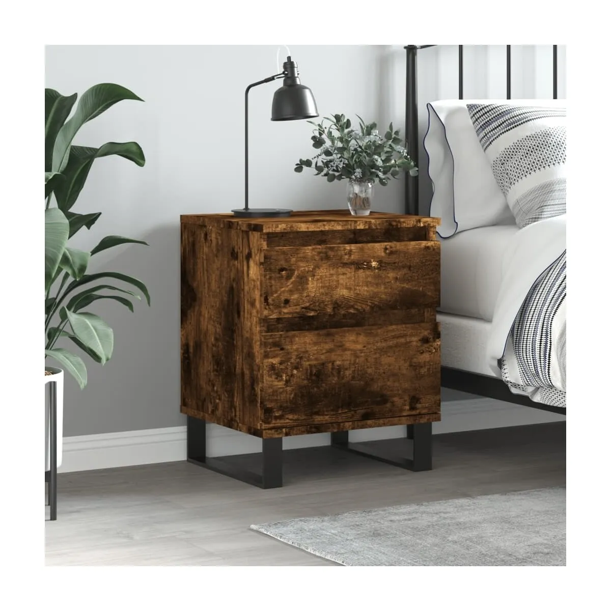 Mesita de noche madera de ingeniería roble ahumado 40x35x50 cm