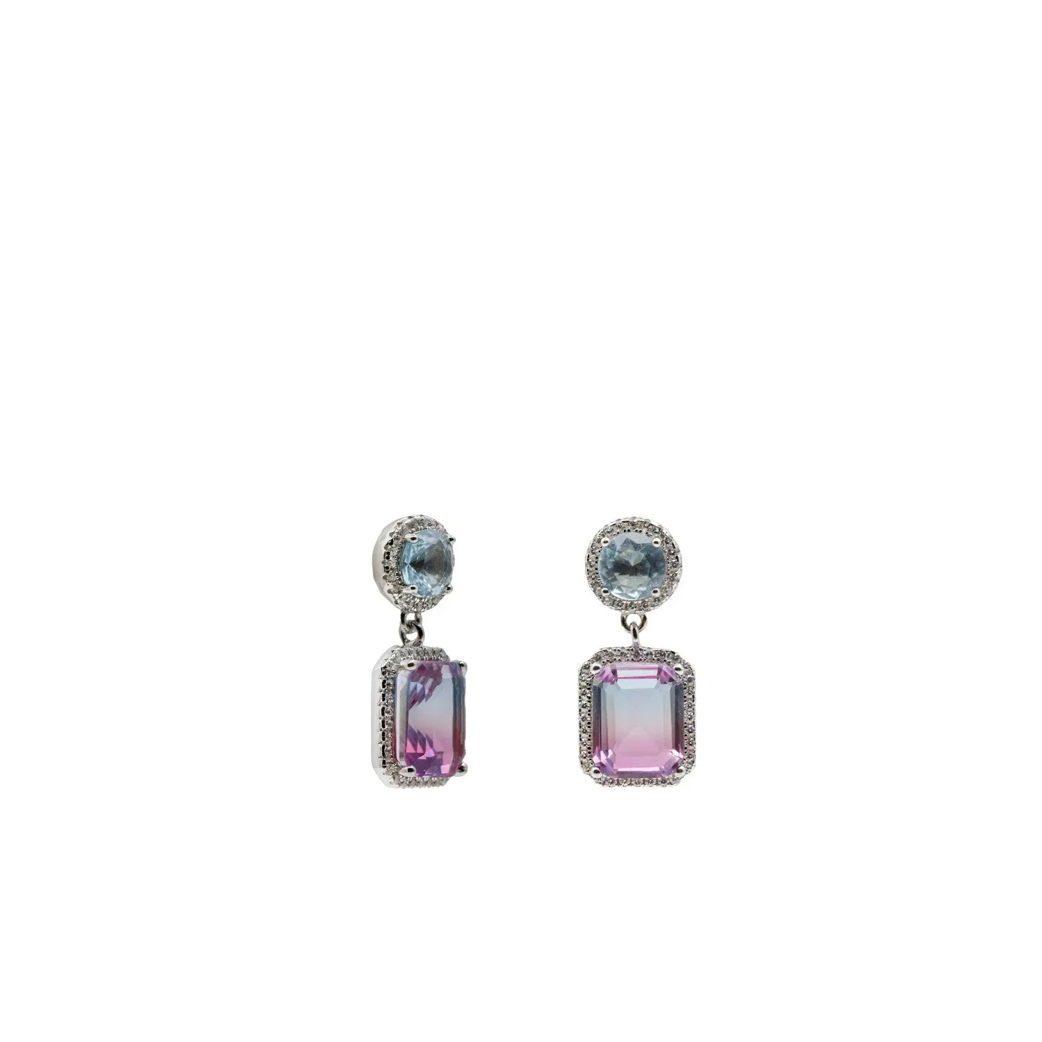 Pendientes de piedras de colores en tonos azul y rosa
