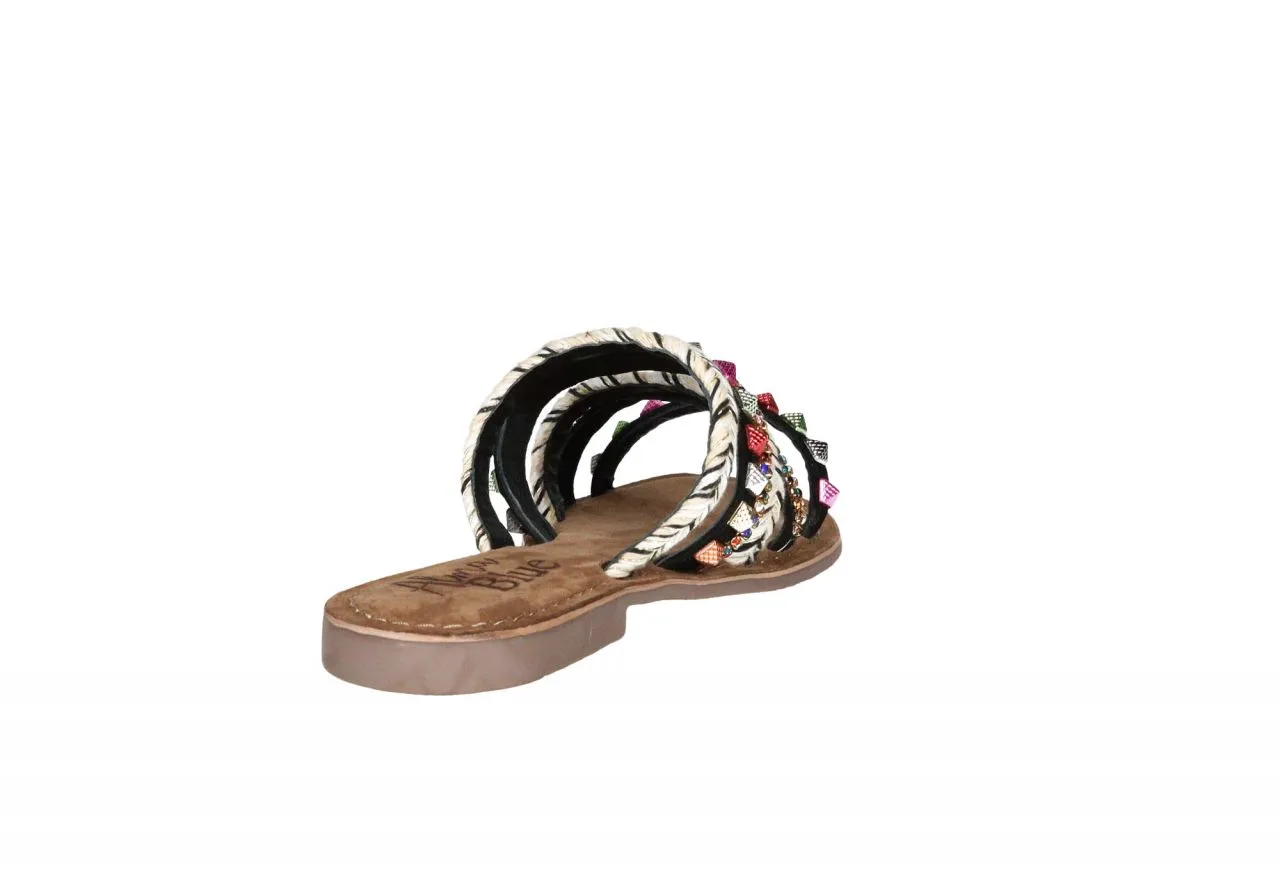 Pinky Negro Tiras Abalorios y Tachas Colores Planta Nobuck Marrón 