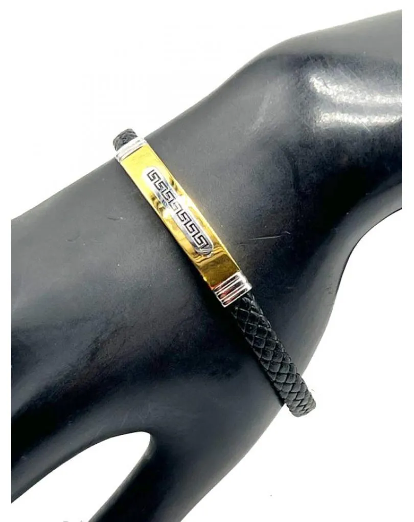 PULSERAS HOMBRE NEGRAS CON DETALLE DE GRECA GRIEGA Y DORADO
