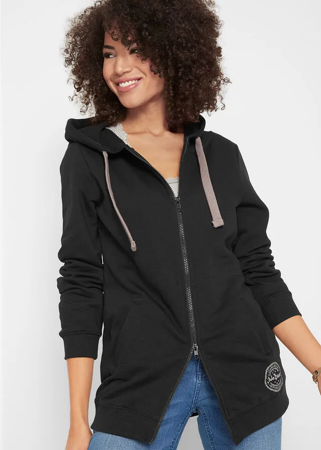 Sudadera larga con cremallera Negro