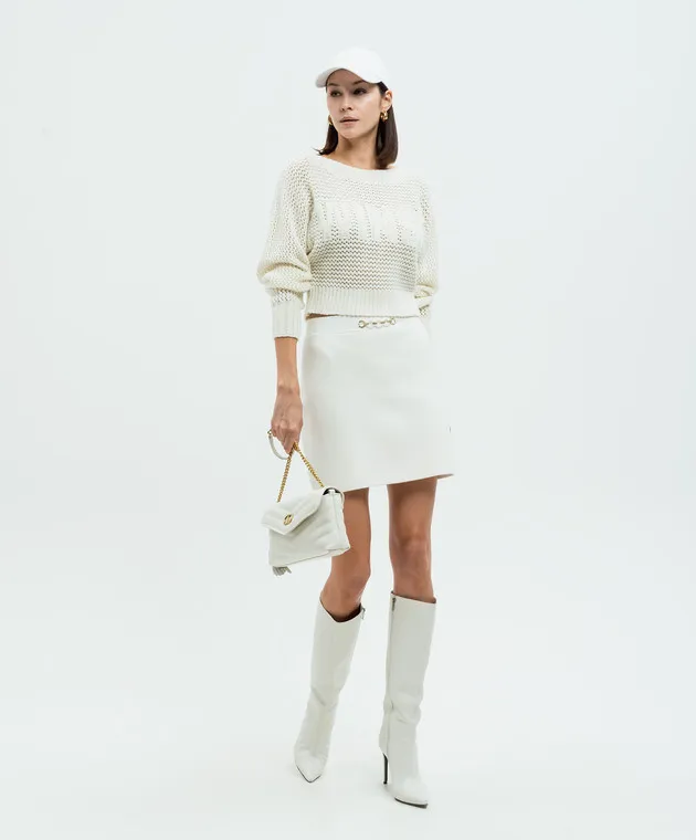 Twinset White cropped wool sweater with logo pattern